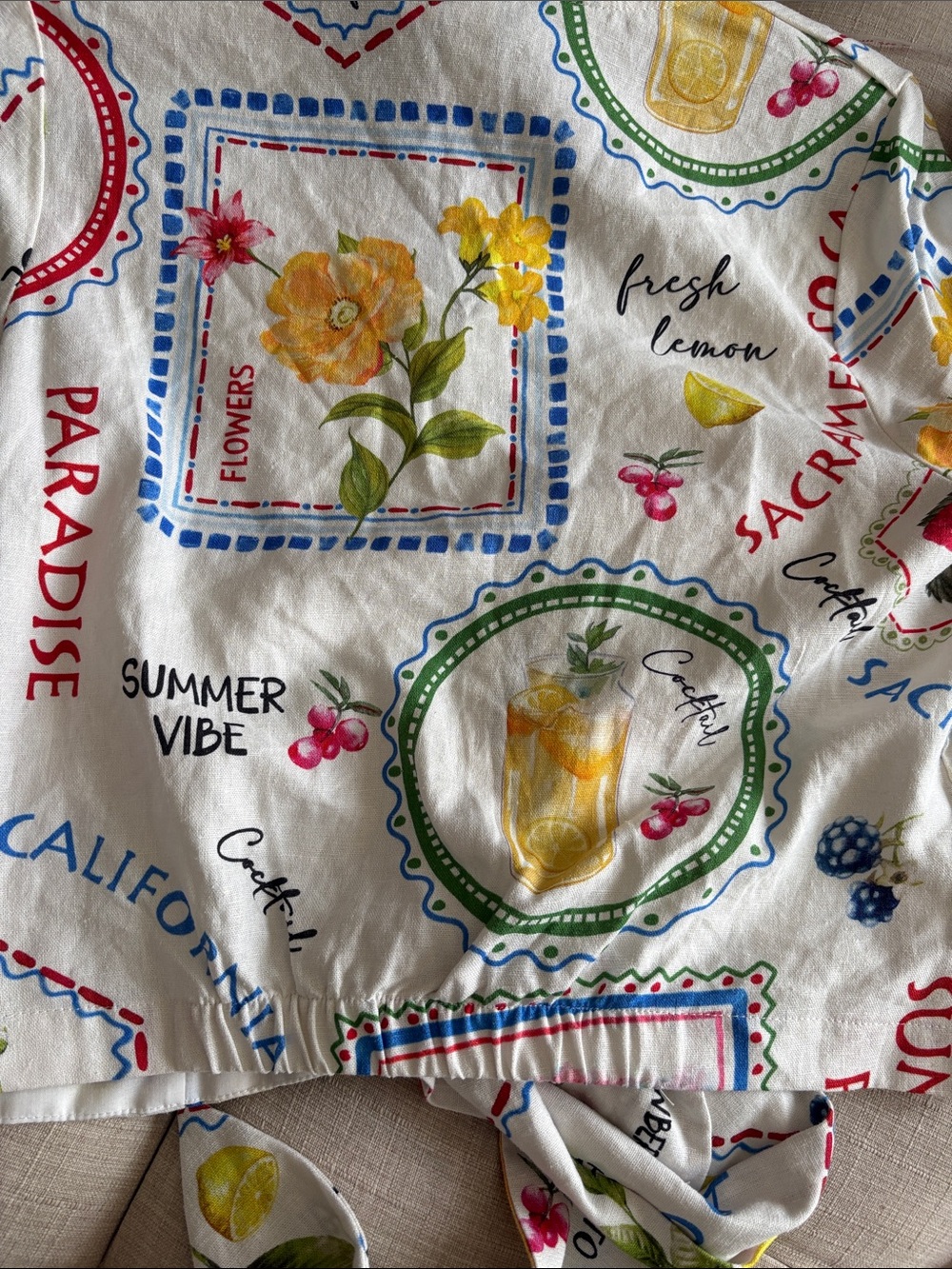 Joie Multi-Color Tropical Print Tie-Front Blouse - Picture 6 of 8